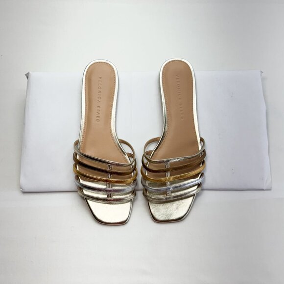 Veronica Beard Mazon Platinum Gold Flat Sandals - WITH BOX & DUST COVER - Picture 2 of 8
